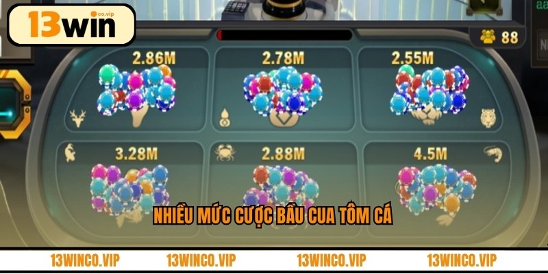 Nhiều mức cược bầu cua tôm cá